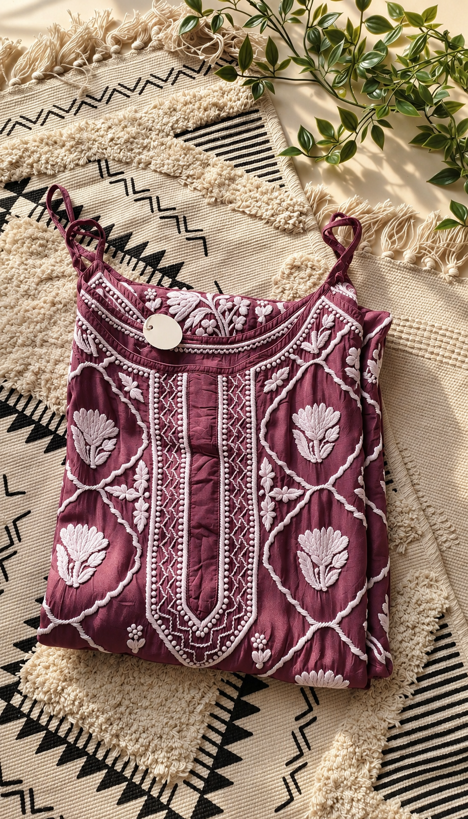 Elegant Tulip Premium Crepe Silk Kurti with intricate hand-embroidered Chikankari by LVW Fashions, showcasing detailed craftsmanship.