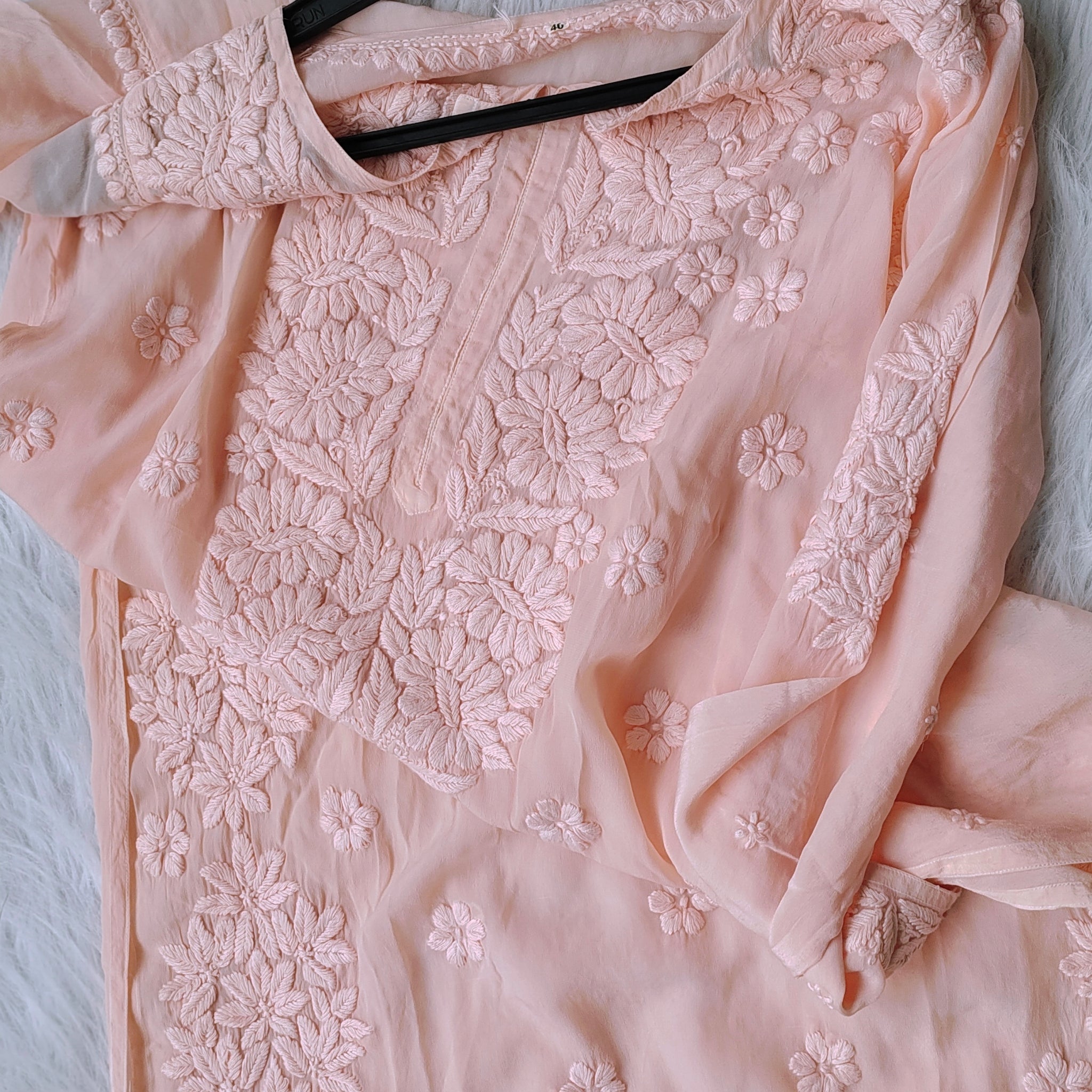 Falak Peach Premium Silk Luxurious Chikankari Long Kurta