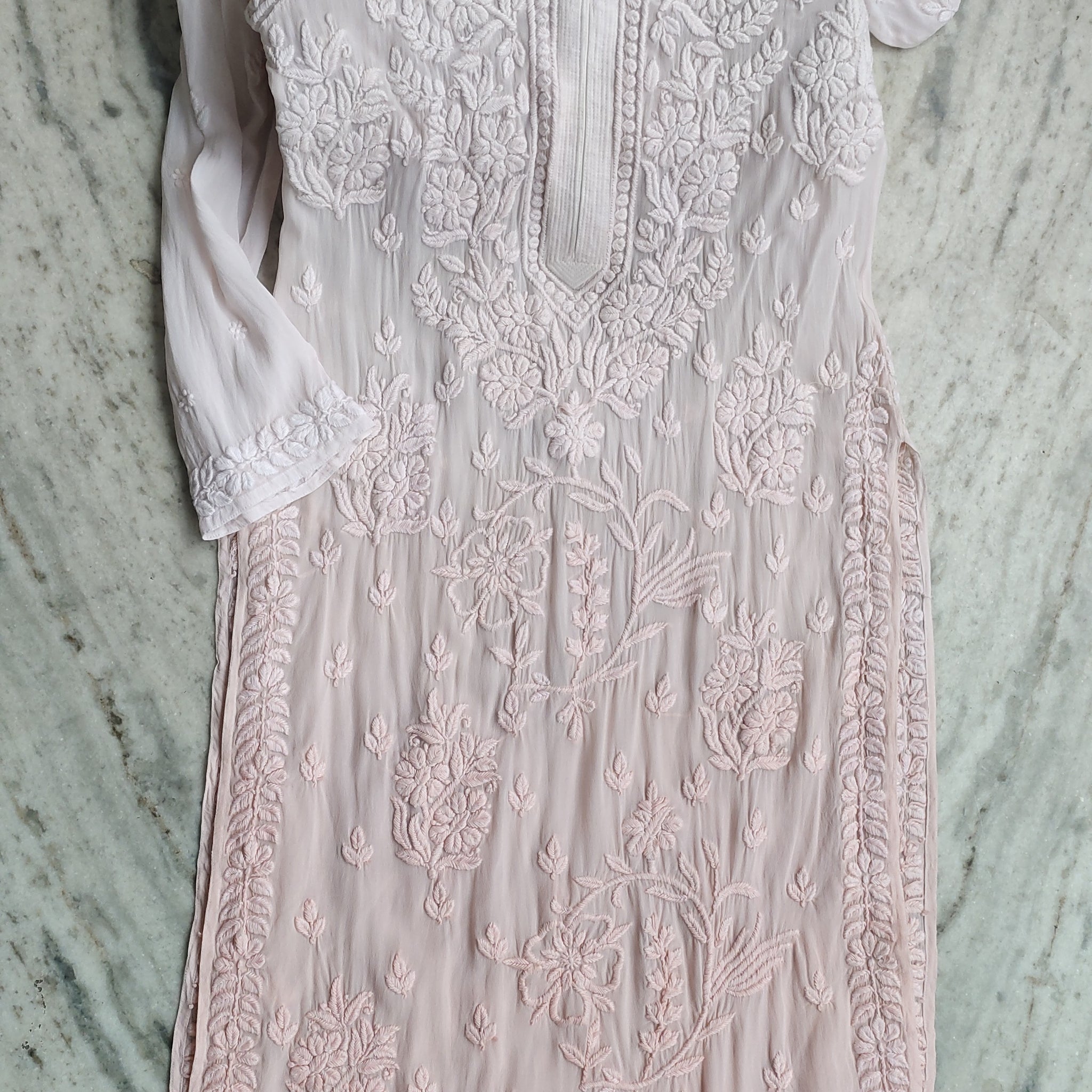 Powder Peach Ombre Premium Georgette Chikankari Kurta