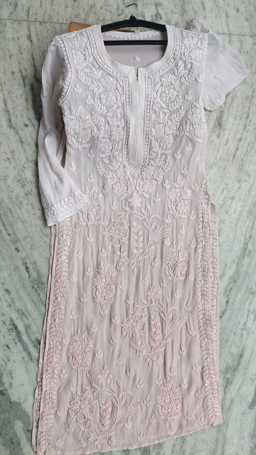 Powder Peach Ombre Premium Georgette Chikankari Kurta