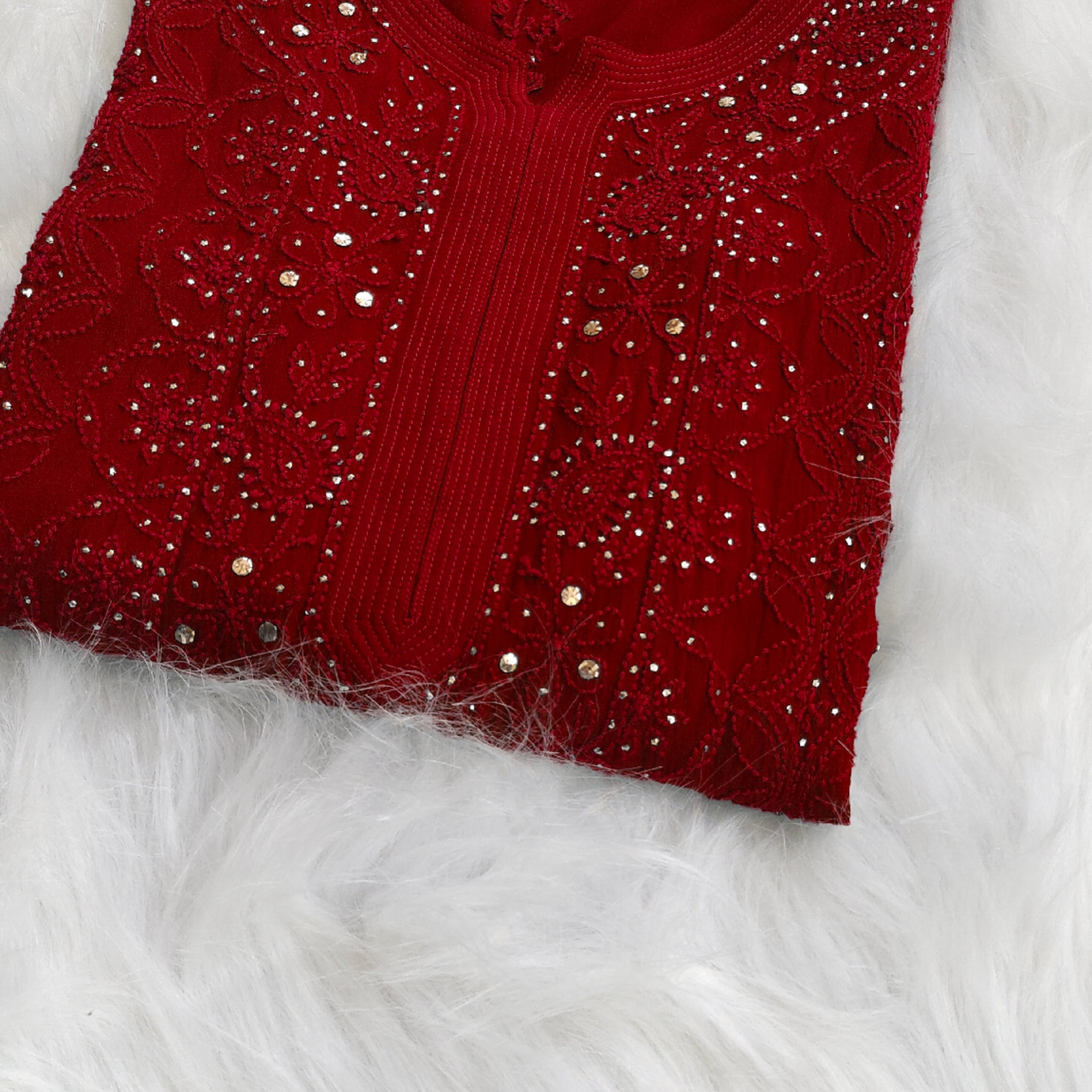 Reddish Premium Georgette Chikankari Long Kurta With Mukaish Add on