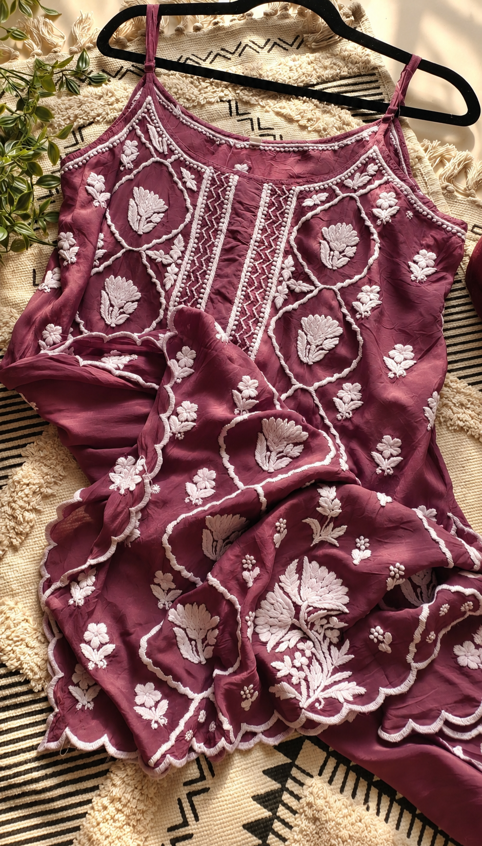Elegant Tulip Premium Crepe Silk Kurti by LVW Fashions featuring intricate handcrafted Chikankari embroidery.