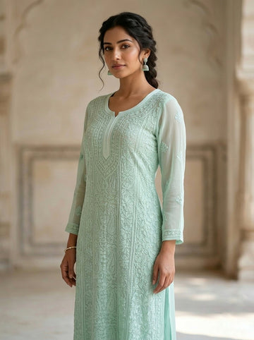 Resham Series Premium Georgette Chikankari Long Kurti