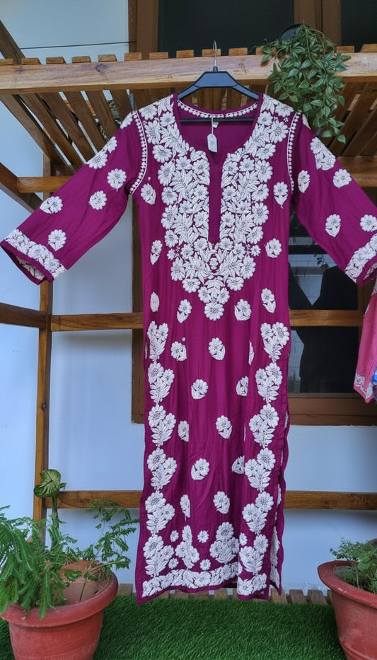 Tyrian Pure Handcrafted Premium Silk Chikankari Luxurious Long Kurta