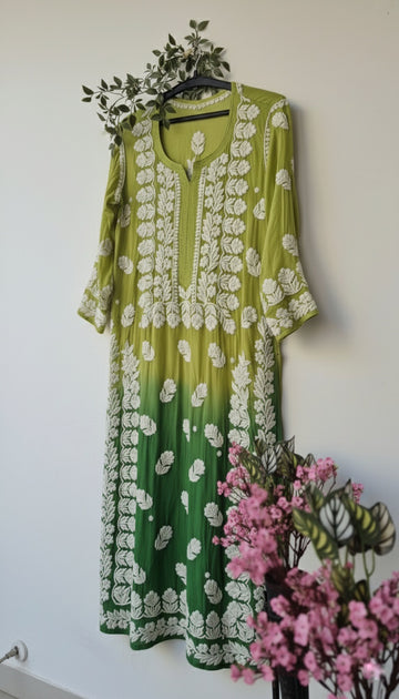 Mahendi Heavy Pure Handcrafted Embroidery Premium Georgette Chikankari Kurti for Women