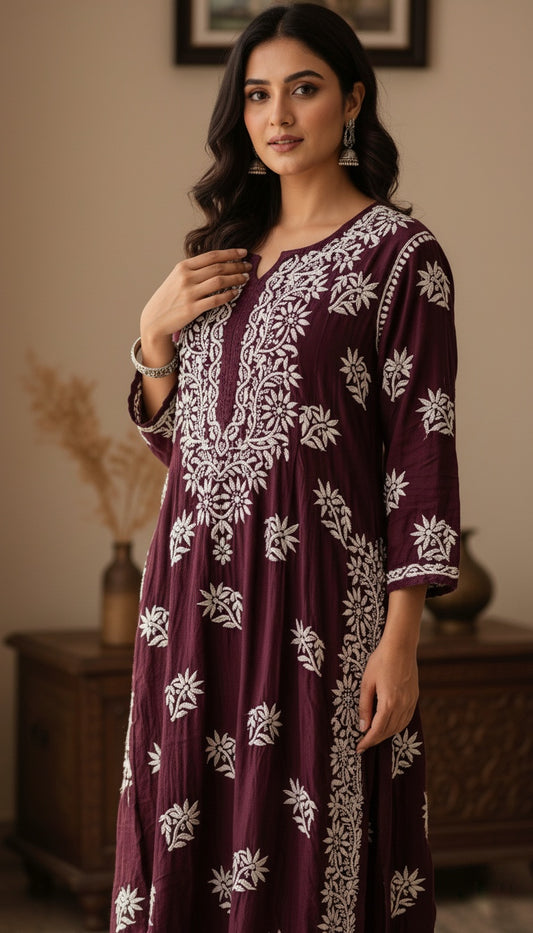 Cosmos Premium Cotton  Chikankari Luxurious Long Kurti For women