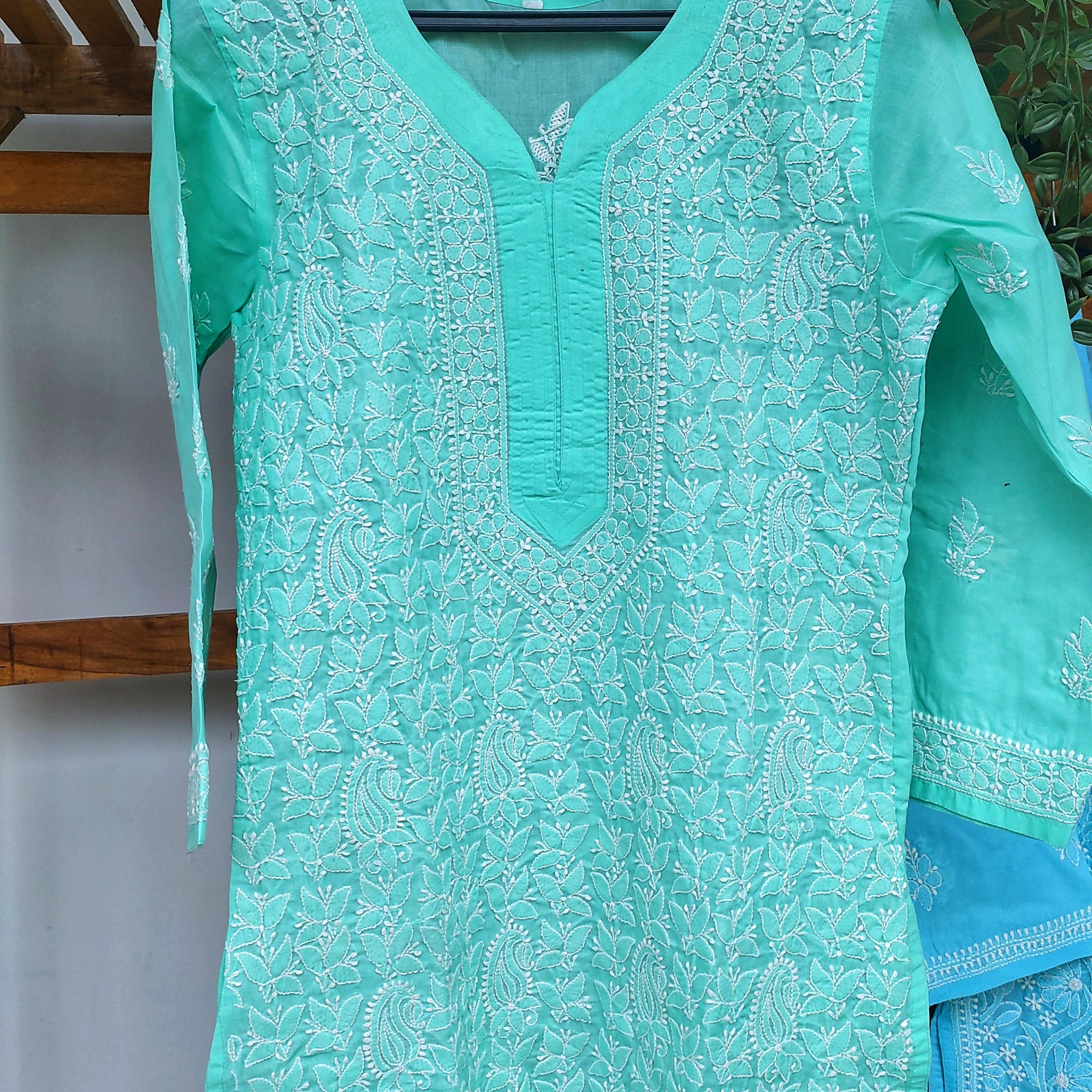 Premium Voil Cotton Chikankari Long Kurta With Back Daman Embroidery