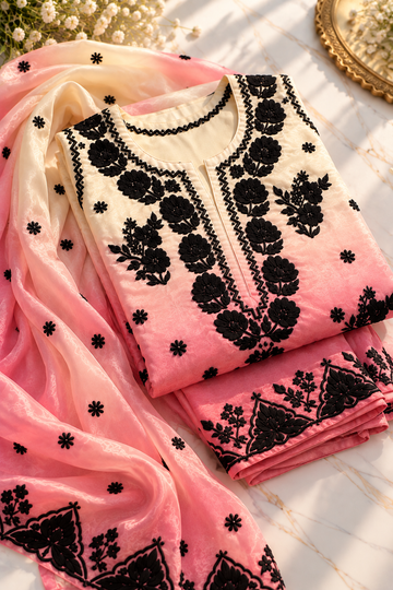 Arifa Tissue Silk Pure 3D Chikankari Kurta Set None transparent