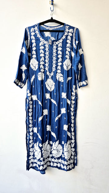 Indigo Premium Silk Luxurious Chikankari Kurta