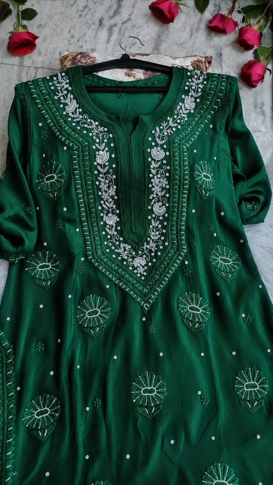 Noori Emerald Ombre Premium Georgette Chikankari Pearls Cutdana Embroidery