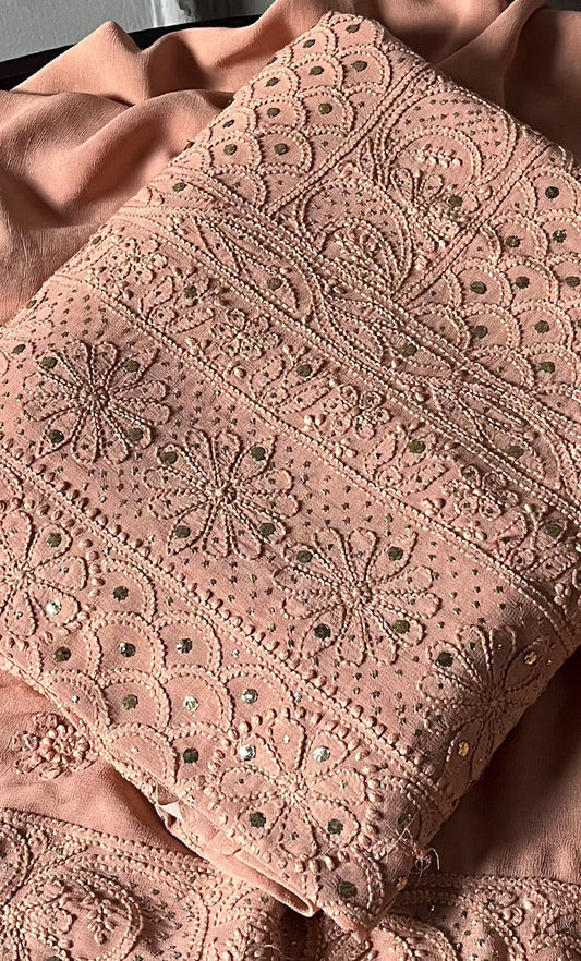Roohi Pure handcrafted Chikankari and Mukaish Premium Georgette unstitched suit