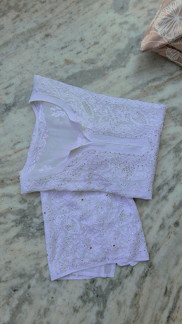 Premium Rich Georgette Chikankari Luxurious Long Kurta with Lots Of Kamdani Add-on