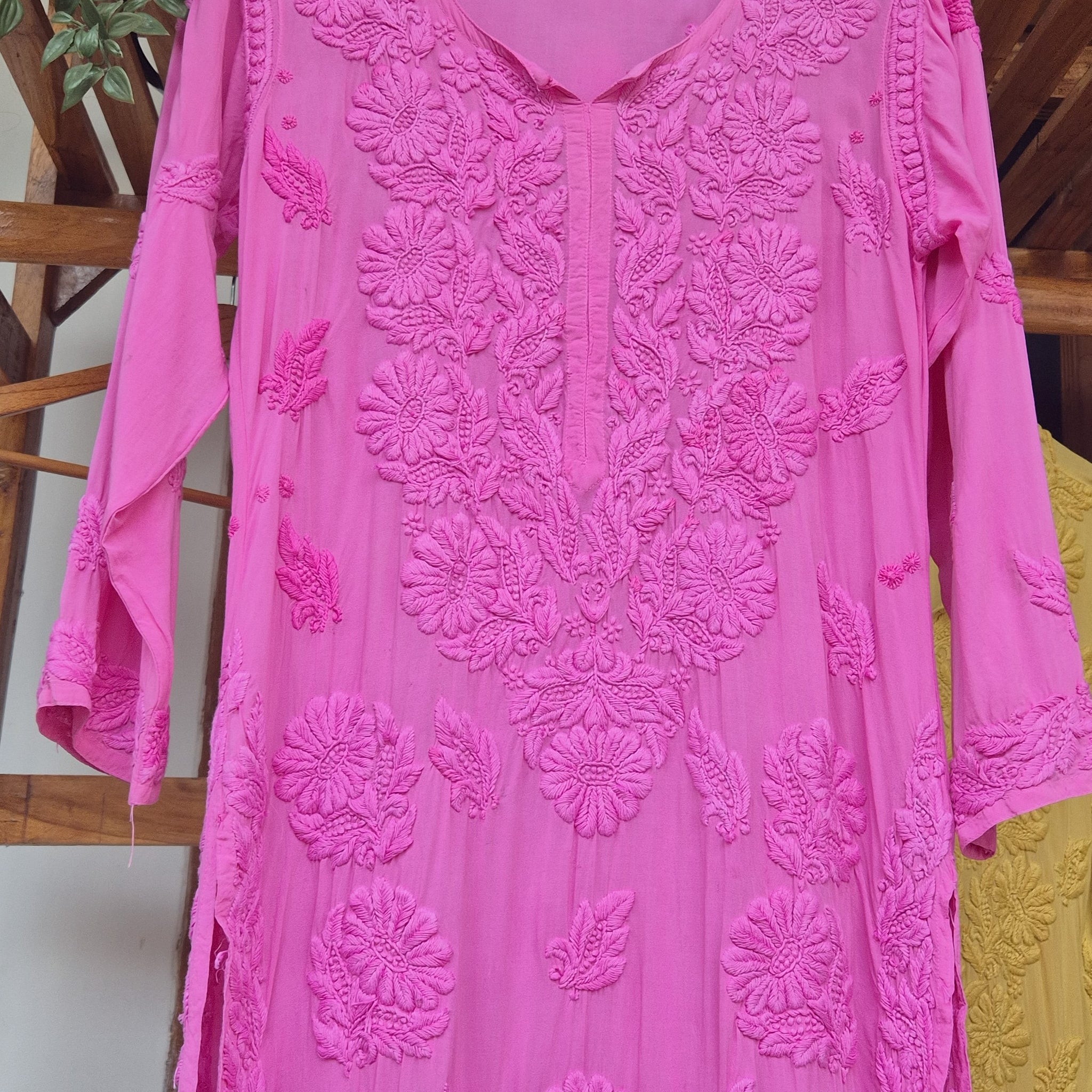 Luxurious Pink Premium Soft Non Transparent Modal chikankari Long Kurti