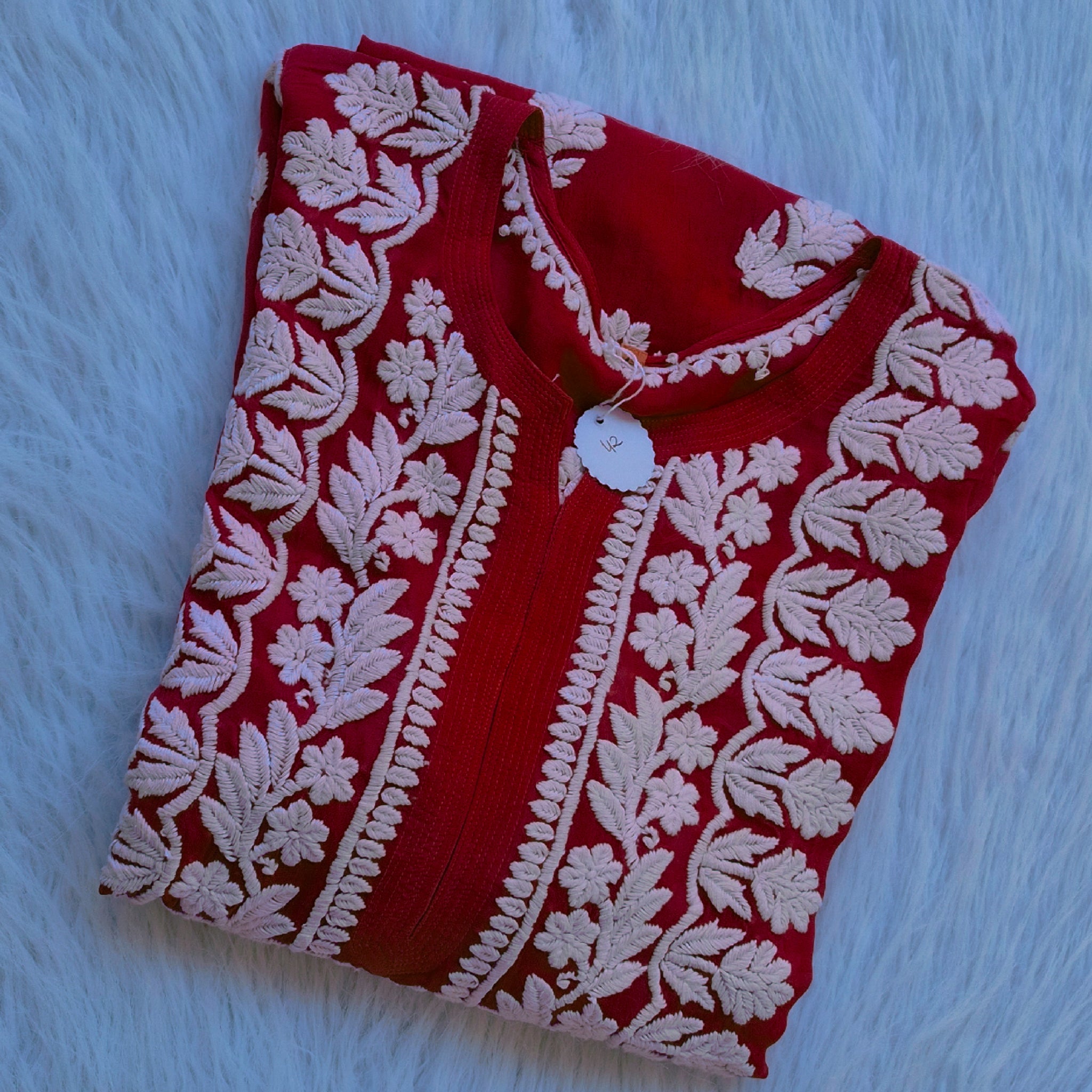 Blood Red Premium Georgette Chikankari Long Kurta