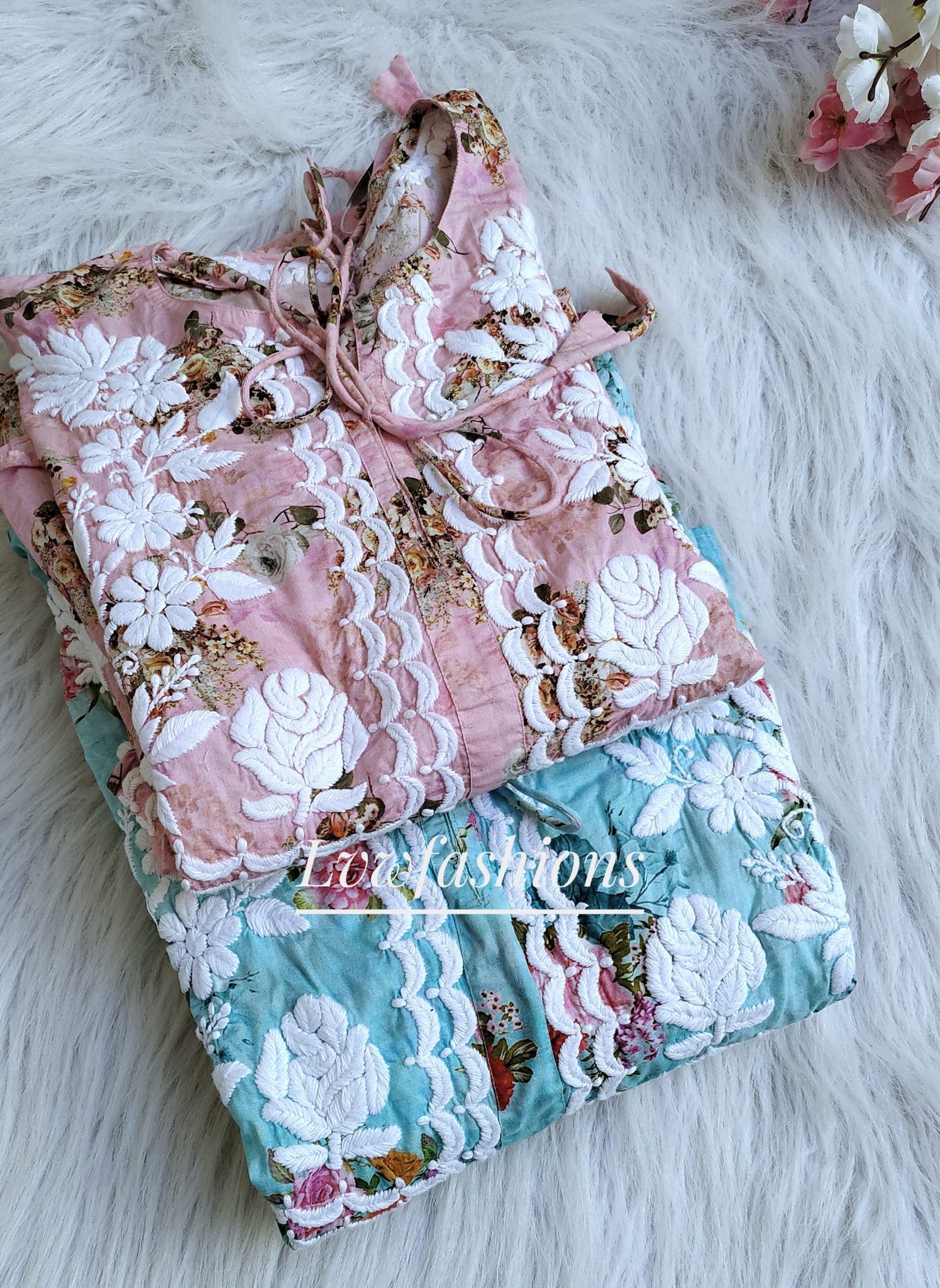 Beautiful Floral Printed Chikankari Gown Pure cotton