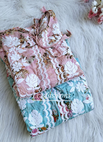 Beautiful Floral Printed Chikankari Gown Pure cotton