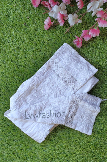 Stretchable Cotton Chikankari pant With Lace (Free size)