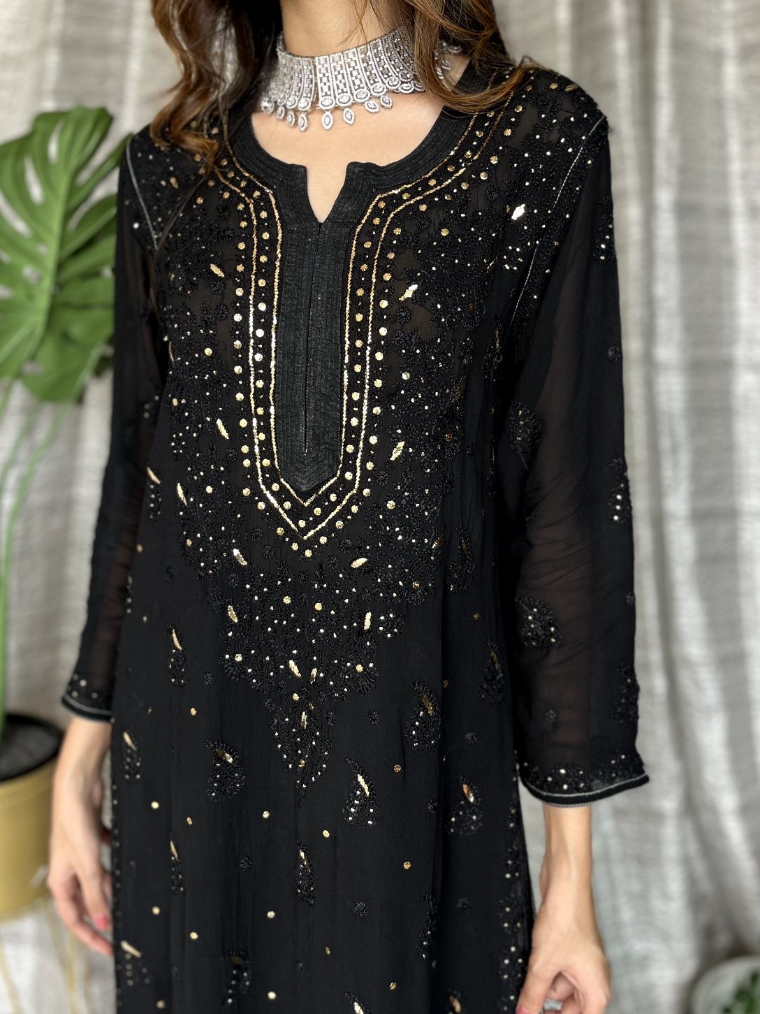 "MOTIHAR" Eid Edit Premium Georgette Black Chikankari and Kamdani Embroidery Sharara Set