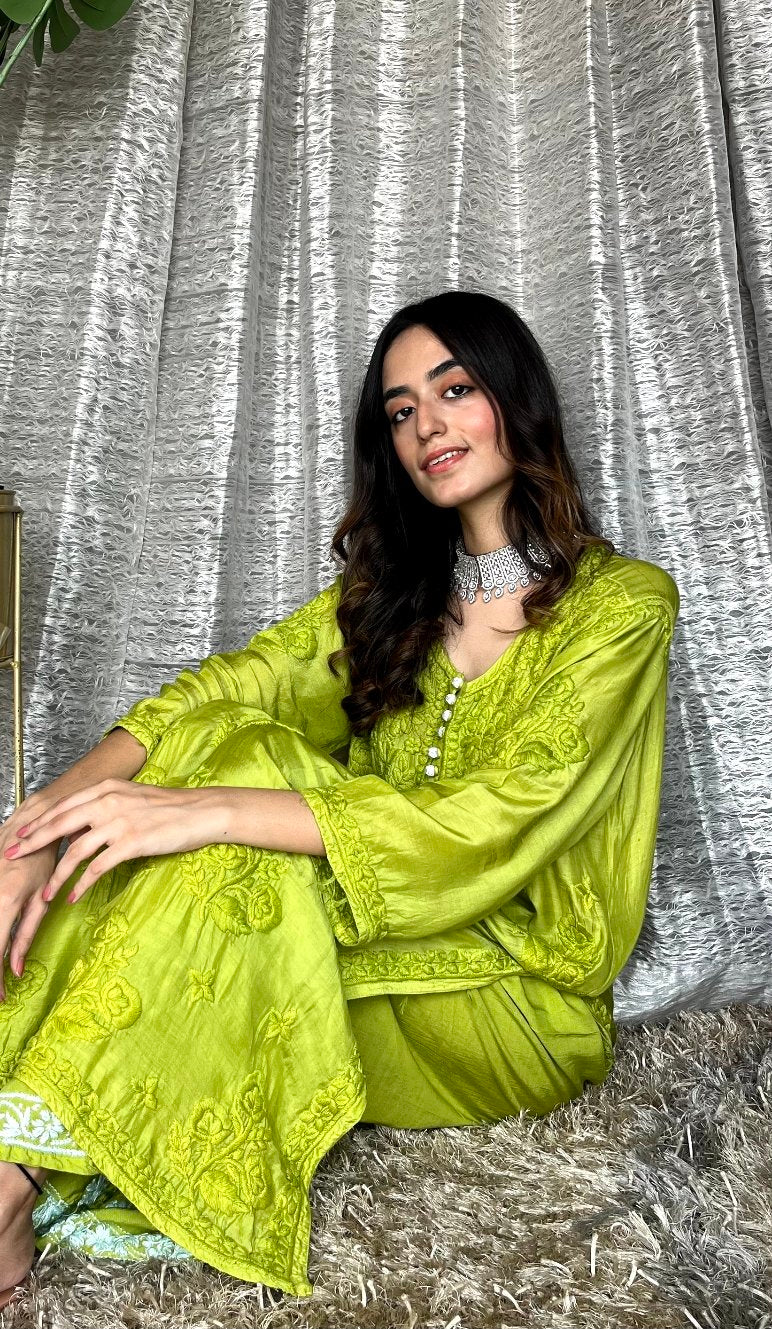 "MOTIHAR" Eid Collection Muslin Shining  silk Premium Palzzos Set