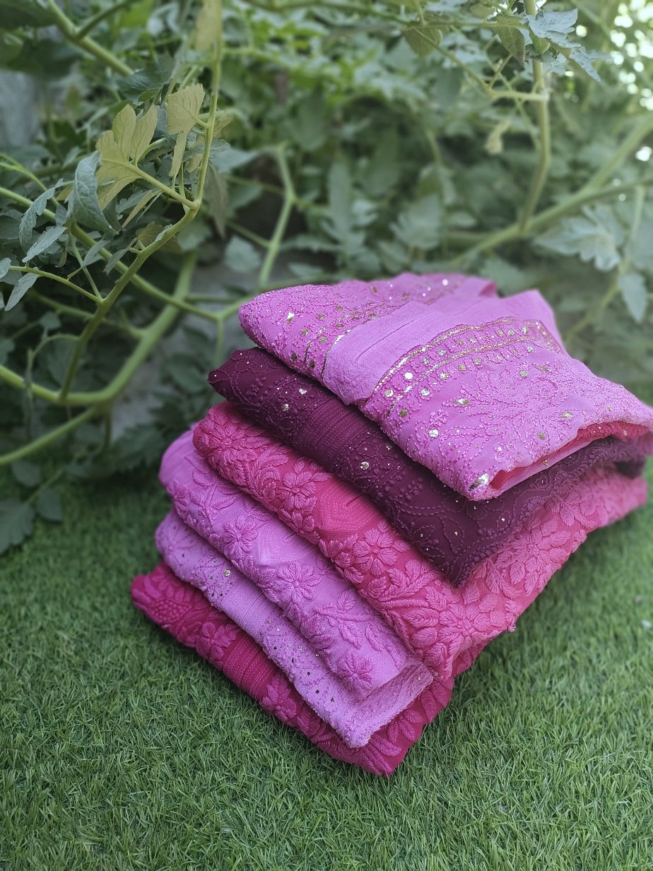 All Pinks Beautiful Premium Georgette Long Kurtas With Silk Slip