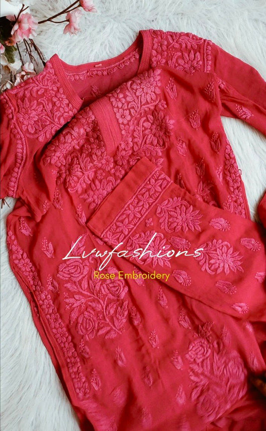 French Raspberry Premium Georgette 3 Piece Set