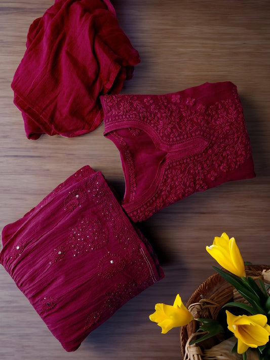 Pazeb Premium Georgette Chikankari Gharara Kurti Set