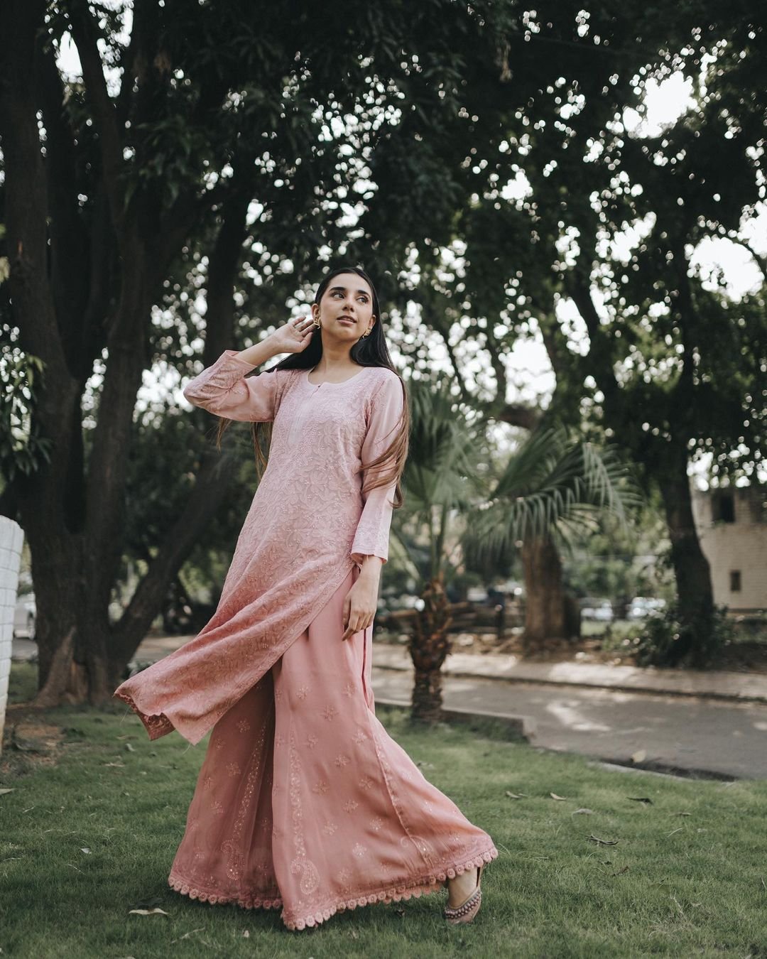 Powder Brown Premium Georgette Chikankari Co-Ord Set