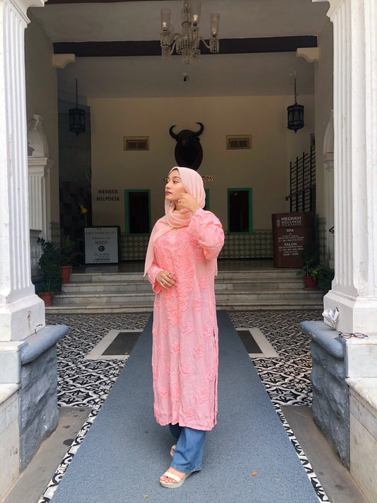 Peaches Peach Premium Soft Shining Silk Long kurta With Inner