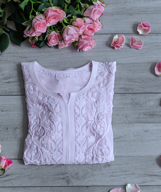 Sukoon Powder Pink Premium Georgette Chikankari Kurta