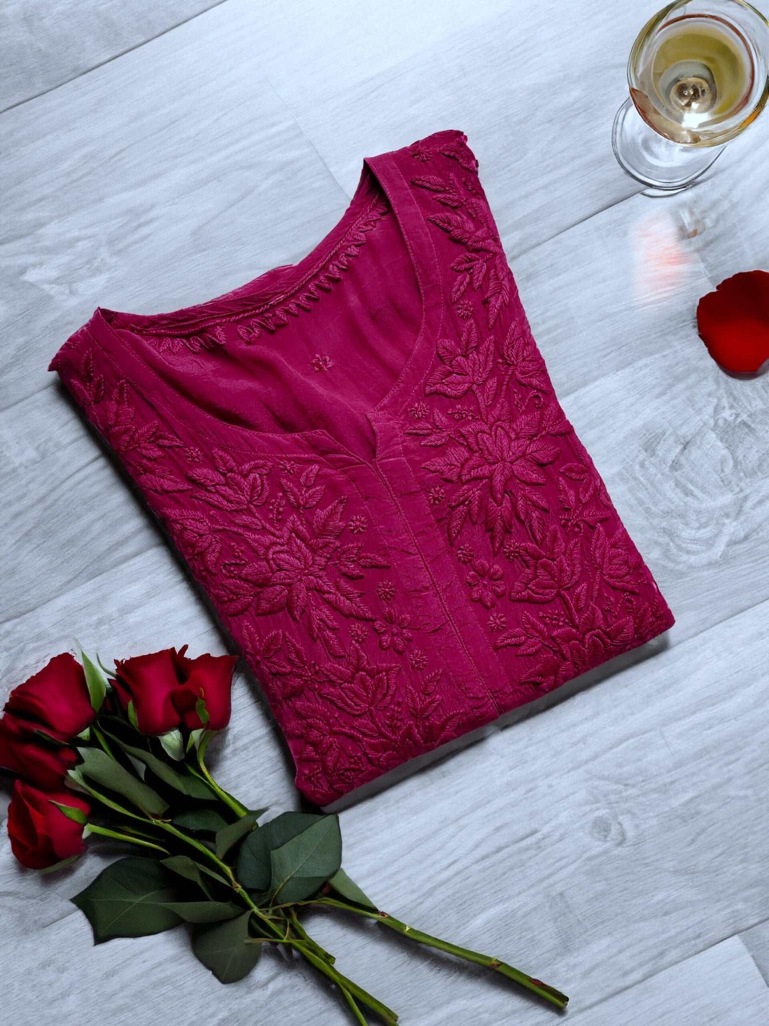 Tyrian Shade Premium Silk Pure Handmade Chikankari Kurta