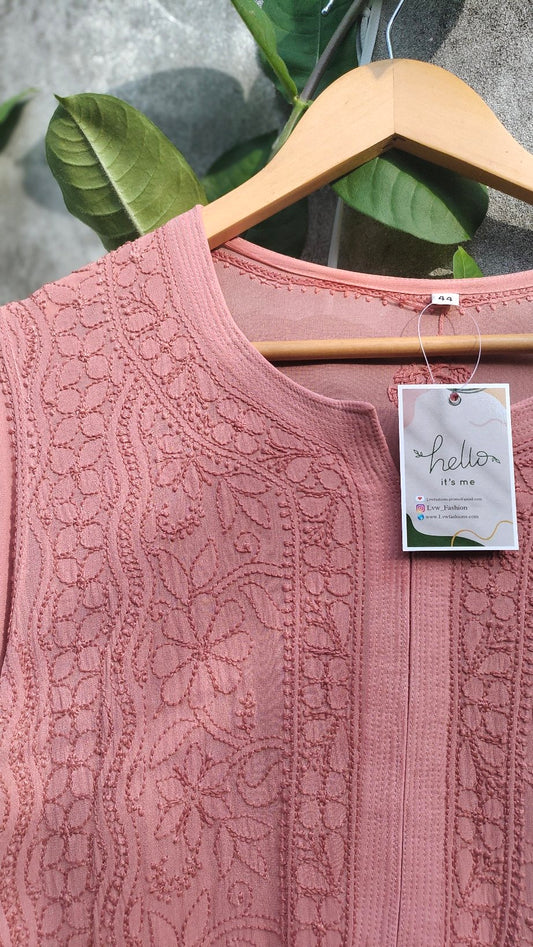 Rosy Brown Premium Georgette Long Chikankari Kurta