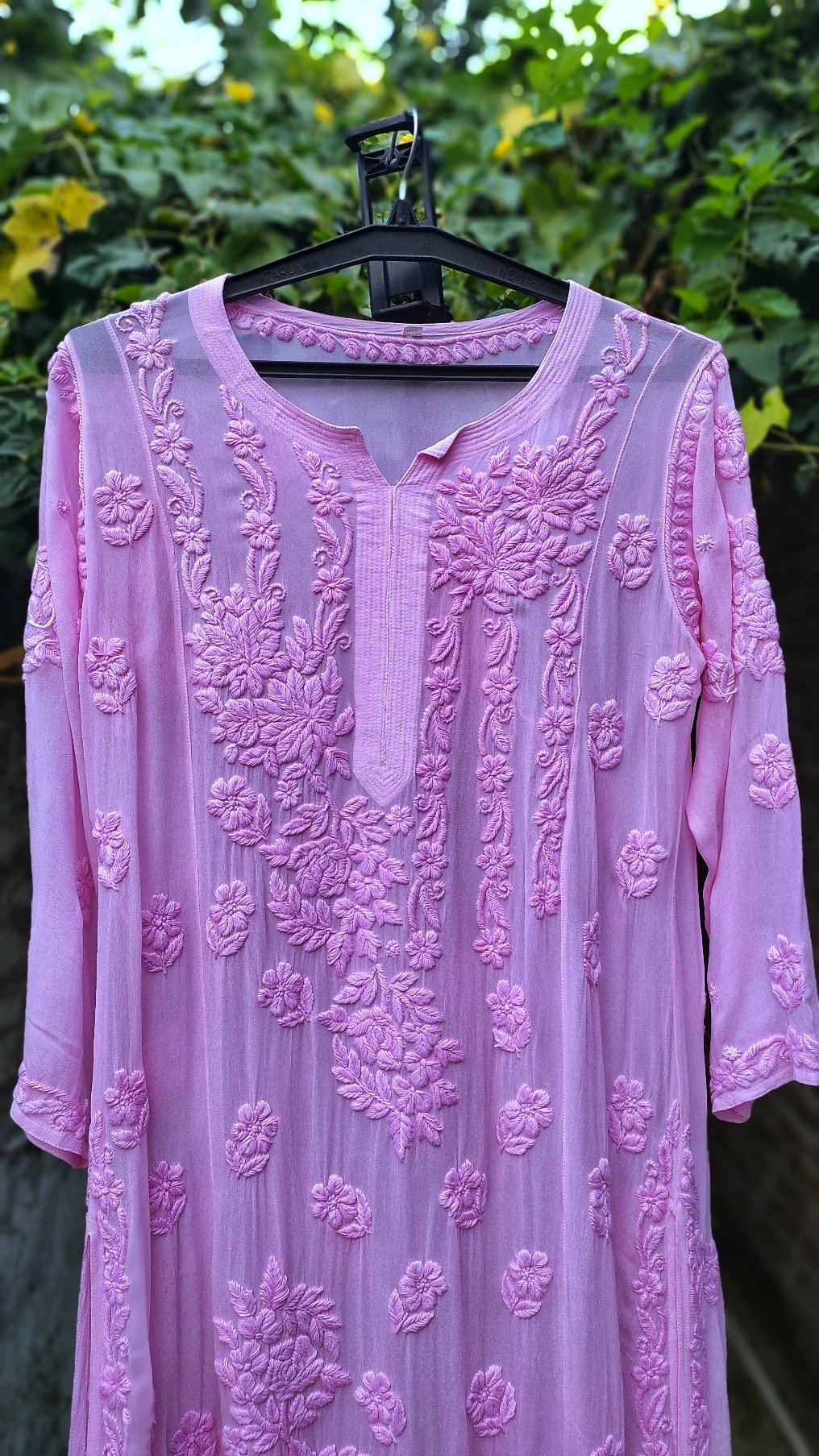 Sana Pinkish Luxurious Look Rose Embroidery Premium Georgette Chikankari Kurta