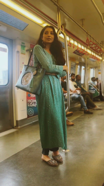 Saba Premium Georgette Chikankari Green Ombre Long Kurta