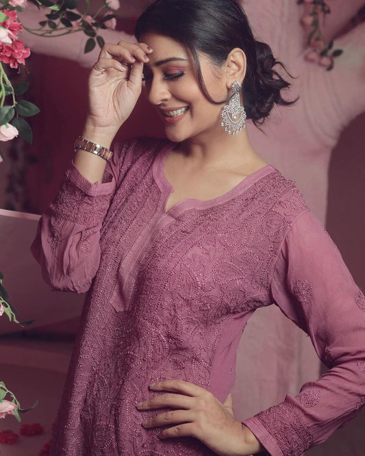 Celebrity Inspired Onion Pink Kurta Shrara Set With Inner