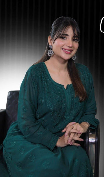 Beautiful Shades Premium Georgette Resham Thread Long Kurta With Slip