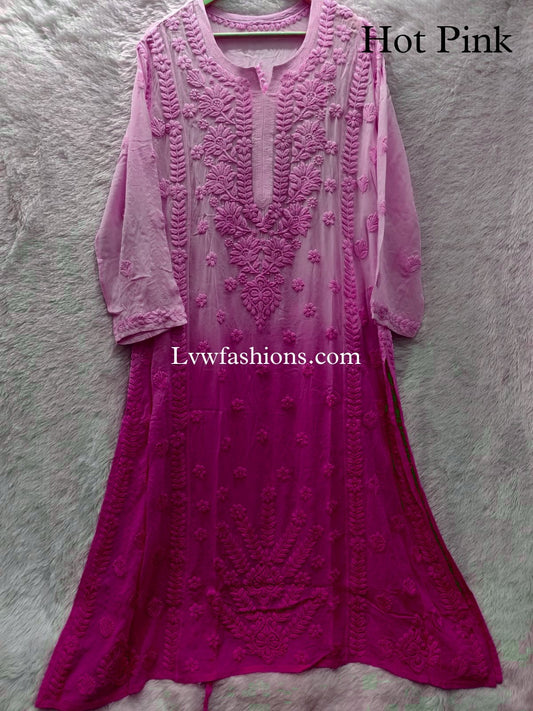"Heer" In Beautiful Shades Premium Georgette panel Chikankari Kurtas With Slip