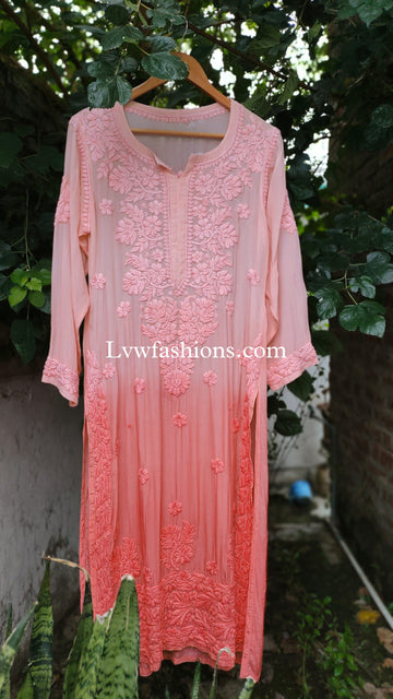 Beautiful Soft Crepe Silk Peach Dyed Long Kurta
