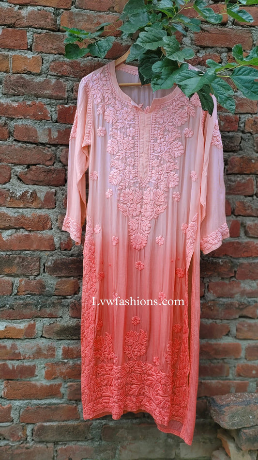Beautiful Soft Crepe Silk Peach Dyed Long Kurta