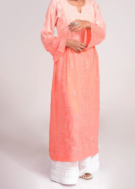 Luxurious Premium Georgette Peach Dyed A line Straight Cut Long Kurta