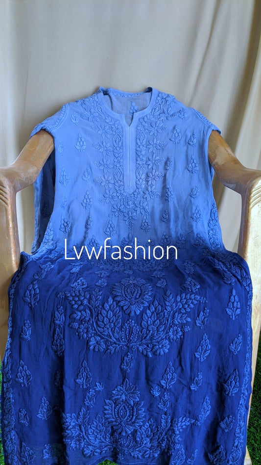 "Adaya" Premium Georgette Long Kurta Midnight Ombre  Blue