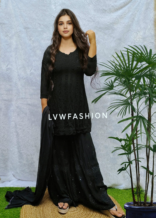 Black Beauty Gharara Tunic Anarkali Set 3 Piece