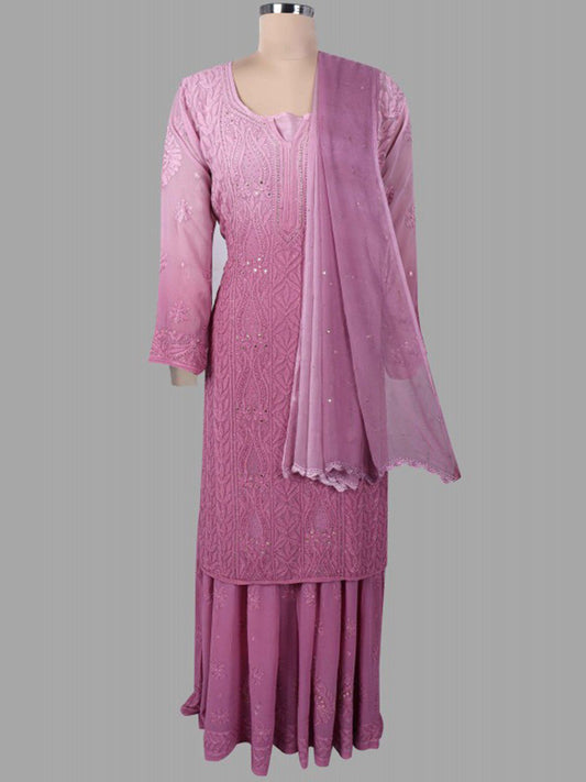 Rose Pink Premium Georgette 3 Piece Set