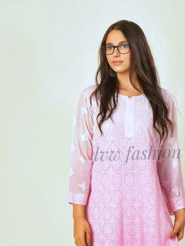 Pinkish Light To dark Beautiful Chikankari Kurta inner include