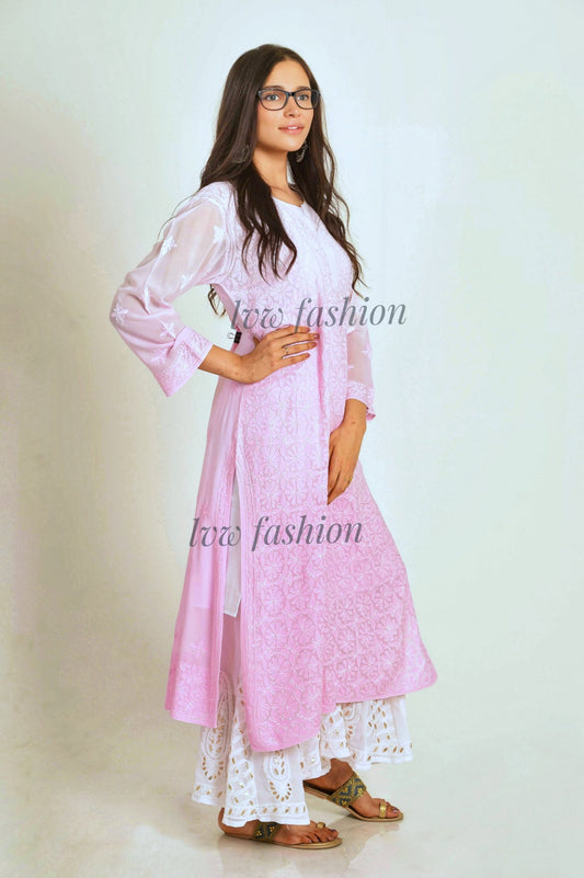 Pinkish Light To dark Beautiful Chikankari Kurta inner include