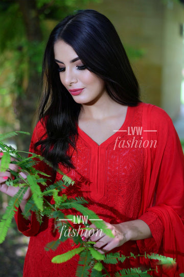 Red Premium Georgette Kurta 
inner include