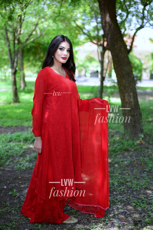 Red Premium Georgette Kurta 
inner include