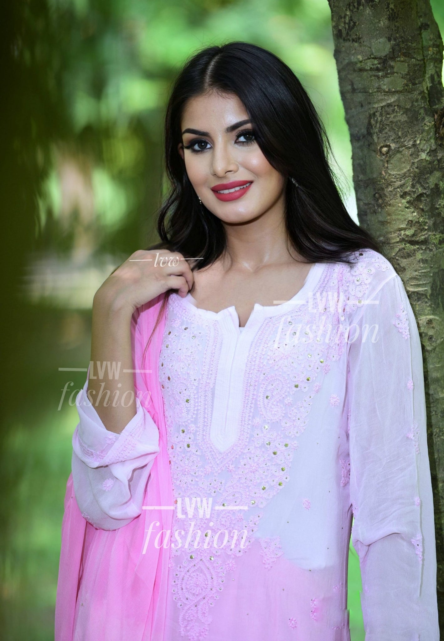 Pink Ombre Dyed 3 Piece Premium Georgette Set
