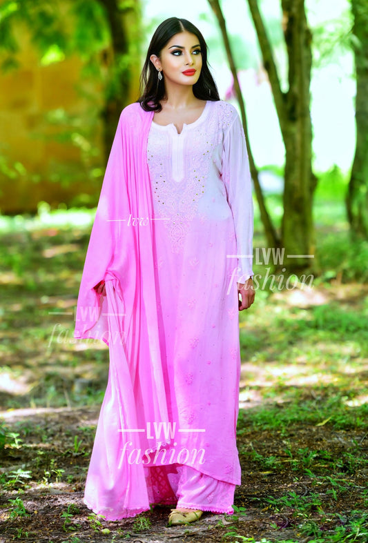Pink Ombre Dyed 3 Piece Premium Georgette Set