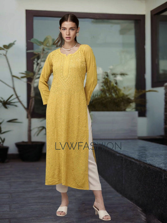 Turmeric Yellow Premium Georgette Long Kurta With Slip