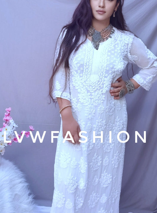 "Adaya" White Restock This Beautiful Premium Georgette Long Kurta